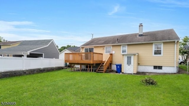 36 Bogert St, Totowa Boro, NJ 07512 - rear view of property featuring a deck, stairs, and a chimney