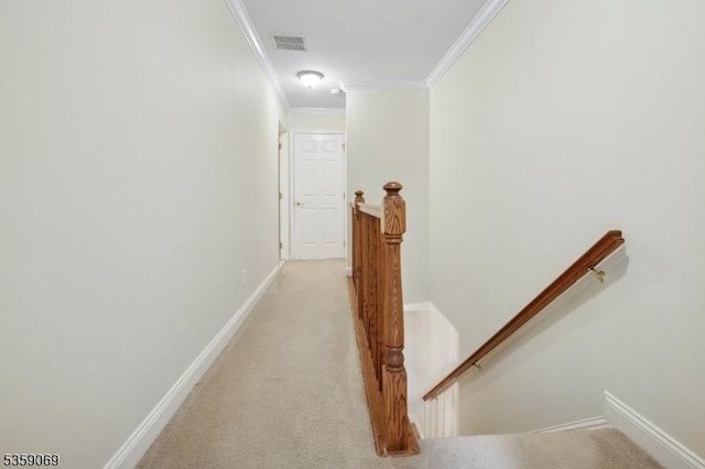 5 Prescott Ct, Condo, Bernards Twp, NJ 07920 - staircase featuring crown molding, carpet, and baseboards