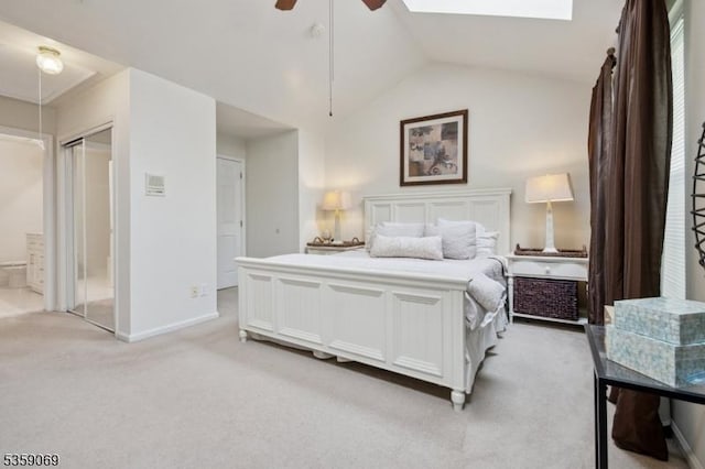 5 Prescott Ct, Condo, Bernards Twp, NJ 07920 - bedroom with light carpet, lofted ceiling, a skylight, baseboards, and ensuite bathroom