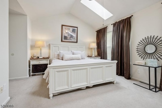 5 Prescott Ct, Condo, Bernards Twp, NJ 07920 - bedroom featuring a skylight, vaulted ceiling, light carpet, and baseboards