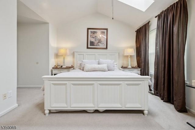 5 Prescott Ct, Condo, Bernards Twp, NJ 07920 - bedroom featuring a skylight, light carpet, vaulted ceiling, and baseboards