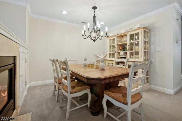 5 Prescott Ct, Condo, Bernards Twp, NJ 07920 - dining area featuring a chandelier, light carpet, baseboards, crown molding, and recessed lighting