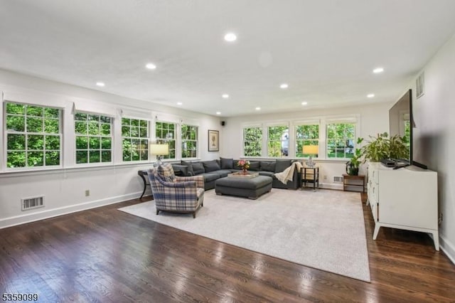 42 Haddonfield Rd, Millburn Twp, NJ 07078 - living room with recessed lighting, wood finished floors, and baseboards