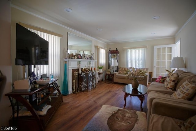 916 Sheridan Ave, Roselle Boro, NJ 07203 - living area with ornamental molding, wood finished floors, and a fireplace