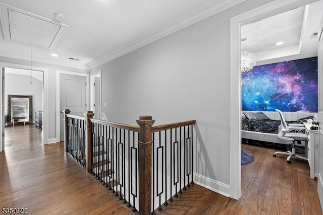 12-64 Orchard St, Fair Lawn Boro, NJ 07410 - corridor featuring attic access, wood finished floors, baseboards, recessed lighting, and an upstairs landing