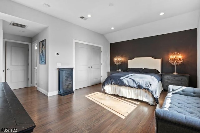 12-64 Orchard St, Fair Lawn Boro, NJ 07410 - bedroom with wood finished floors, baseboards, recessed lighting, lofted ceiling, and a closet