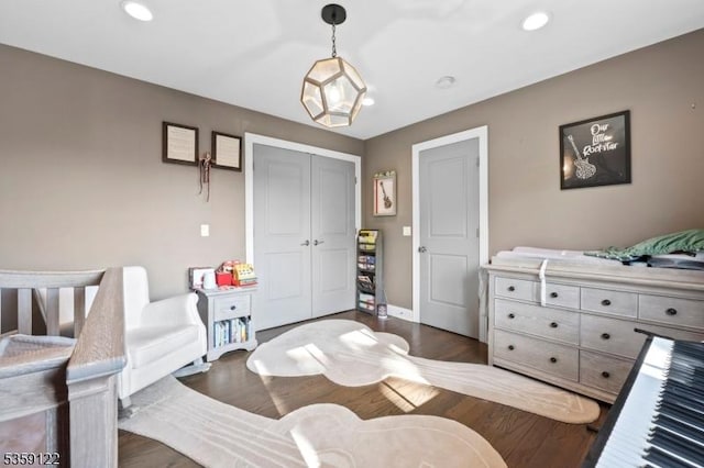 12-64 Orchard St, Fair Lawn Boro, NJ 07410 - bedroom with a closet, dark wood-style floors, recessed lighting, and baseboards