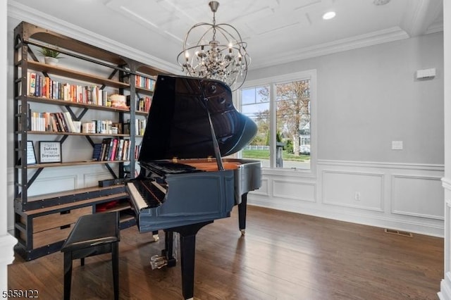 12-64 Orchard St, Fair Lawn Boro, NJ 07410 - sitting room featuring a chandelier, crown molding, a wainscoted wall, and wood finished floors