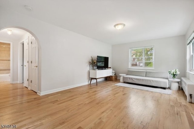 465 Maple Hill Dr Unit 51, Hackensack City, NJ 07601 - living room with arched walkways, light wood-type flooring, and baseboards