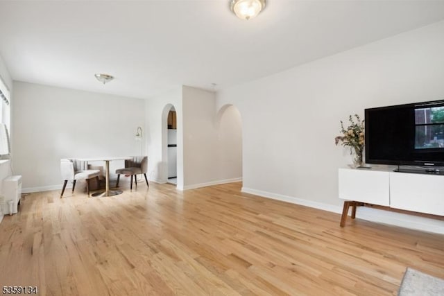 465 Maple Hill Dr Unit 51, Hackensack City, NJ 07601 - living area with arched walkways, light wood-type flooring, and baseboards