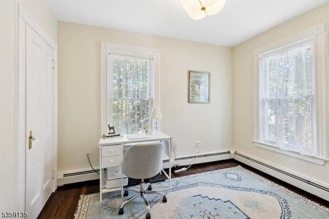 457 Academy St, South Orange Village Twp, NJ 07079 - home office featuring dark wood finished floors, healthy amount of natural light, and baseboard heating
