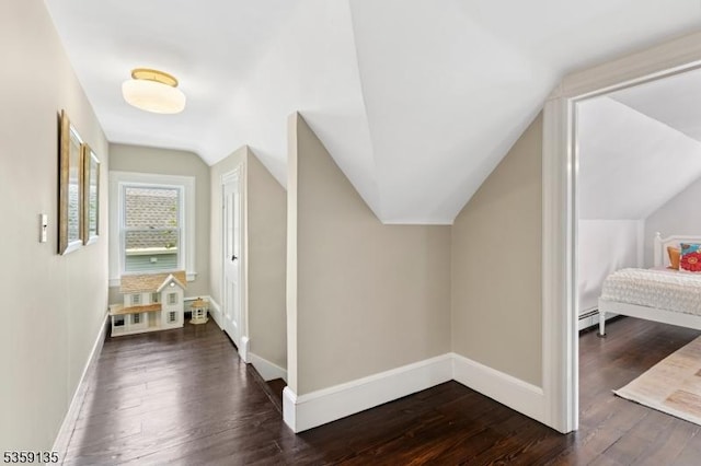 457 Academy St, South Orange Village Twp, NJ 07079 - hallway featuring lofted ceiling, dark wood-style floors, and baseboards
