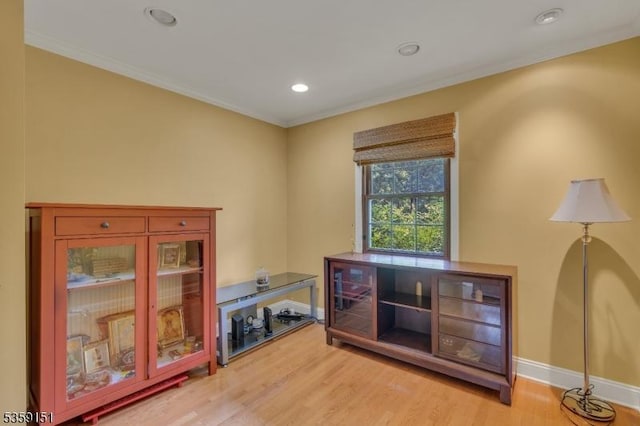 60 Dogwood Ln, Montgomery Twp, NJ 08558 - living room with light wood finished floors, ornamental molding, baseboards, and recessed lighting