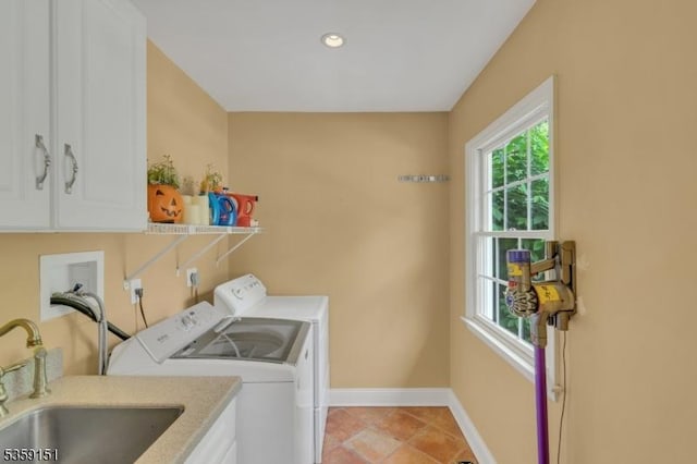 60 Dogwood Ln, Montgomery Twp, NJ 08558 - laundry room featuring cabinet space, washing machine and clothes dryer, baseboards, and light tile patterned flooring