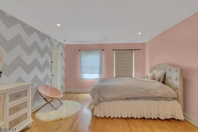 60 Dogwood Ln, Montgomery Twp, NJ 08558 - bedroom with baseboards, light wood finished floors, an accent wall, and recessed lighting