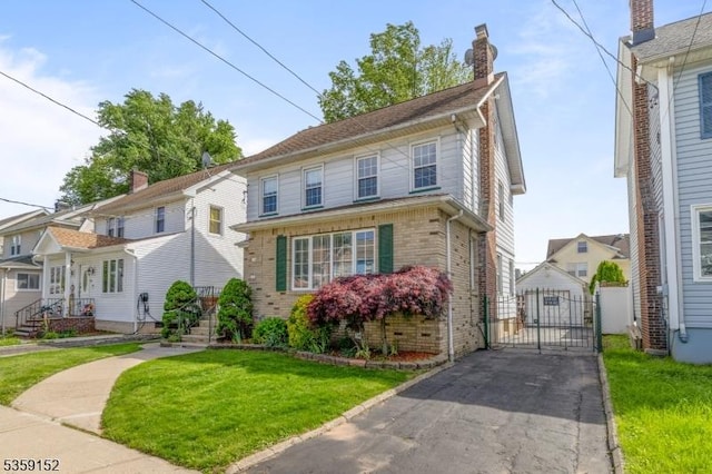 756-758 Cleveland Ave, Elizabeth City, NJ 07208 - view of front of home featuring a gate, brick siding, a front yard, and a chimney
