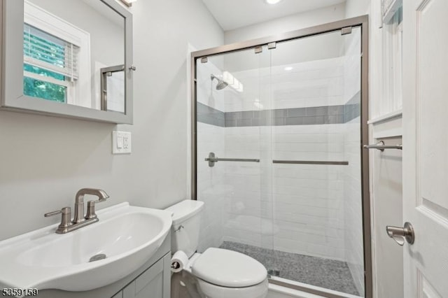 76 Mountainview Ave, Mount Arlington Boro, NJ 07856 - bathroom featuring a stall shower, toilet, vanity, and recessed lighting