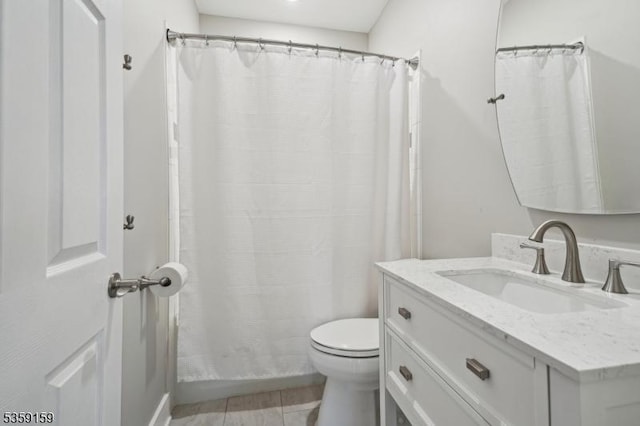 76 Mountainview Ave, Mount Arlington Boro, NJ 07856 - bathroom with toilet, vanity, tile patterned floors, and a shower with shower curtain