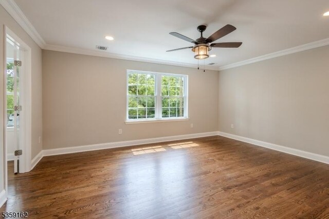 2000 Whittier St, Rahway City, NJ 07065 - spare room with crown molding, baseboards, wood finished floors, a ceiling fan, and recessed lighting