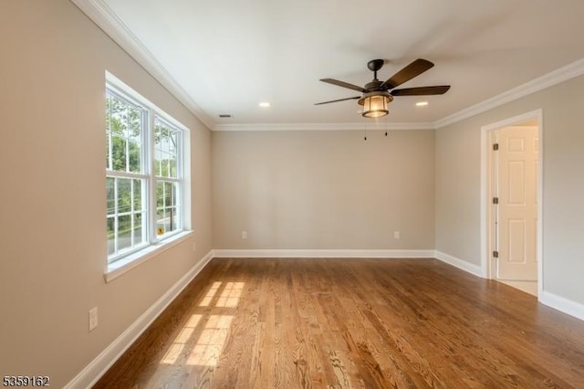 2000 Whittier St, Rahway City, NJ 07065 - empty room featuring crown molding, baseboards, wood finished floors, ceiling fan, and recessed lighting
