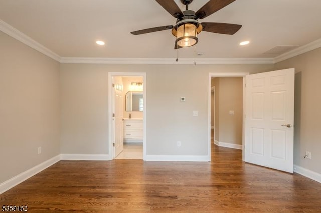 2000 Whittier St, Rahway City, NJ 07065 - unfurnished bedroom featuring crown molding, wood finished floors, baseboards, recessed lighting, and ensuite bath