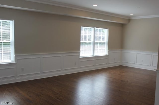 2000 Whittier St, Rahway City, NJ 07065 - unfurnished room featuring ornamental molding, wainscoting, wood finished floors, a decorative wall, and recessed lighting
