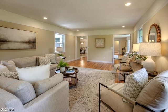 41 Lake Rd, Bernards Twp, NJ 07920 - living area featuring light wood-style floors, baseboards, and recessed lighting