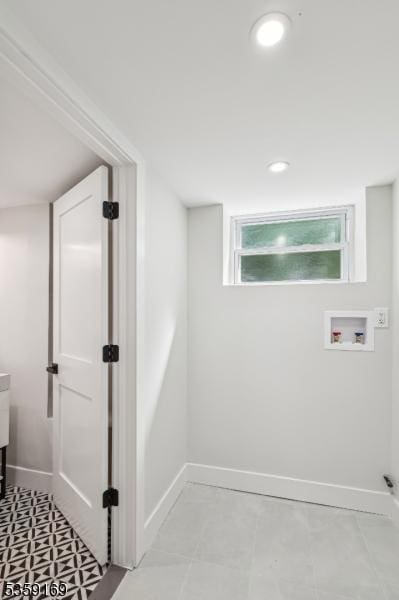 158 Old Indian Rd, West Orange Twp, NJ 07052 - laundry room featuring washer hookup, baseboards, light floors, and recessed lighting