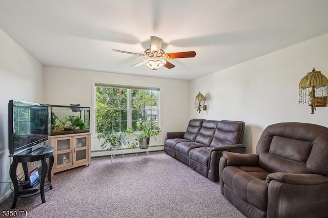 9 Baker Rd, Livingston Twp, NJ 07039 - carpeted living area featuring ceiling fan and baseboard heating