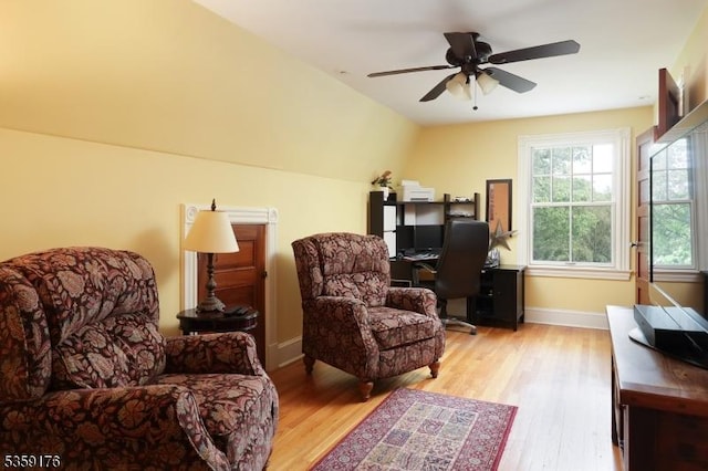 216 Kimball Ave, Westfield Town, NJ 07090 - living area featuring a desk, light wood-type flooring, baseboards, and ceiling fan