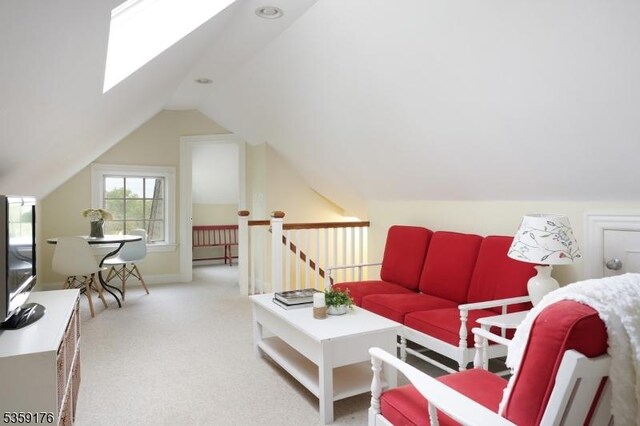 216 Kimball Ave, Westfield Town, NJ 07090 - carpeted living area featuring lofted ceiling and a skylight