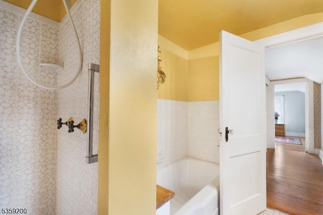 20 Kenvil Ave, Roxbury Twp, NJ 07876 - bathroom with a bath, wood finished floors, and a shower