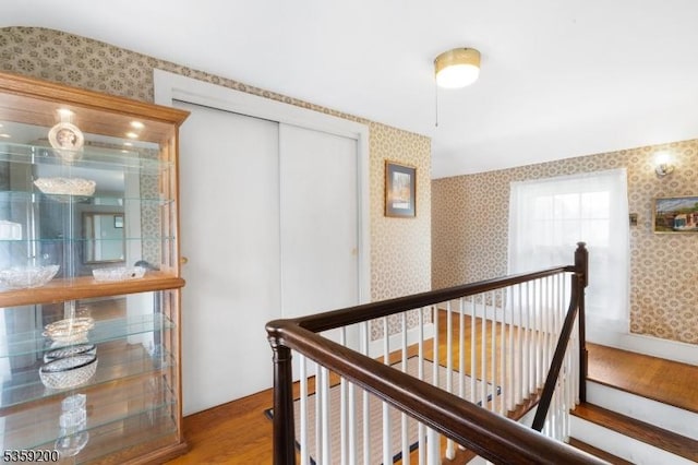 20 Kenvil Ave, Roxbury Twp, NJ 07876 - hall with an upstairs landing, wallpapered walls, and wood finished floors