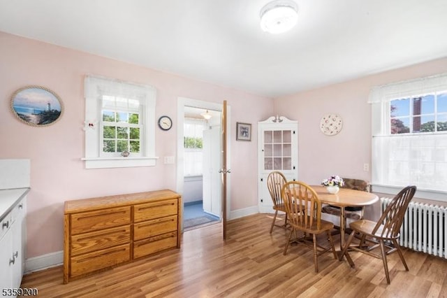 20 Kenvil Ave, Roxbury Twp, NJ 07876 - dining room featuring radiator heating unit, light wood finished floors, and baseboards