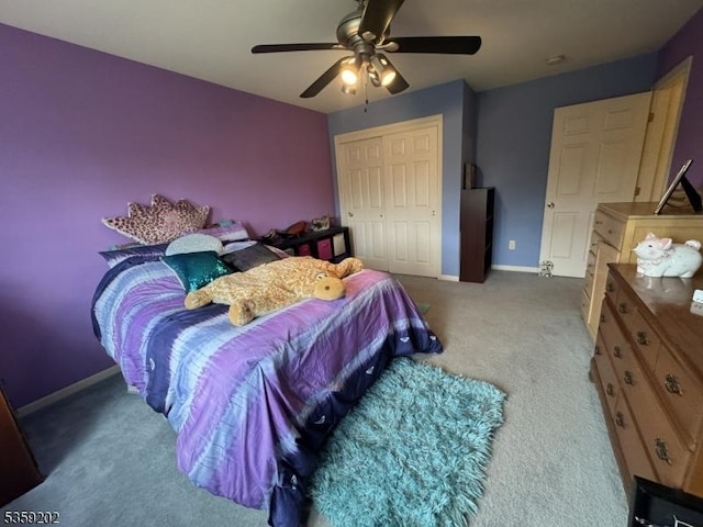 14 Thomas Rd, Lafayette Twp, NJ 07848 - bedroom with carpet flooring, a closet, baseboards, and ceiling fan