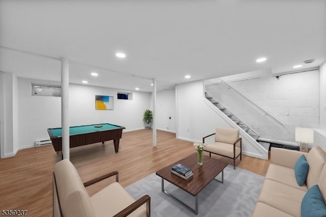 1071 Rose St, Plainfield City, NJ 07060 - living room with billiards, stairway, recessed lighting, wood finished floors, and baseboards