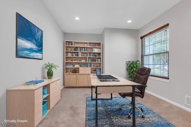 376 Finch Ln, Bedminster Twp, NJ 07921 - office with light carpet, baseboards, and recessed lighting