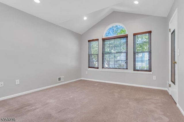 376 Finch Ln, Bedminster Twp, NJ 07921 - carpeted empty room with vaulted ceiling, recessed lighting, and baseboards