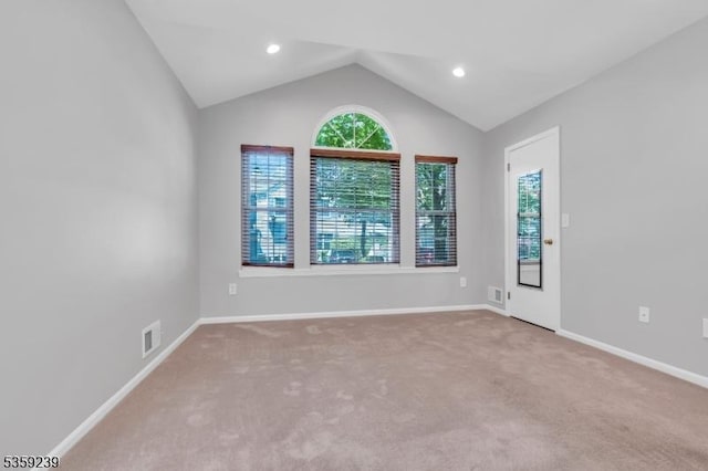 376 Finch Ln, Bedminster Twp, NJ 07921 - carpeted empty room with baseboards, vaulted ceiling, and recessed lighting