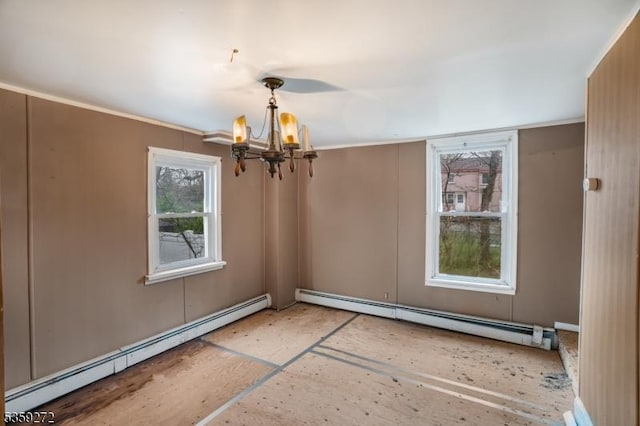 611 S New York Rd, Galloway Twp, NJ 08205 - unfurnished room featuring baseboard heating, plenty of natural light, and a chandelier