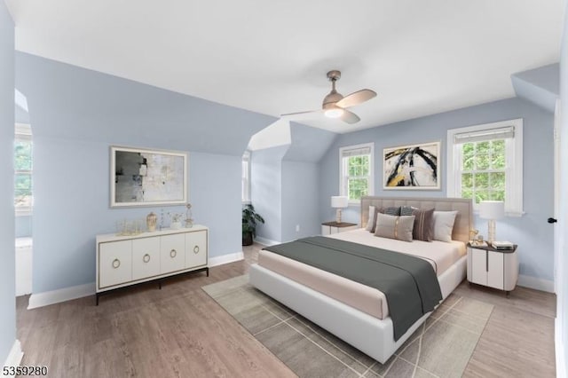 359 Dogwood Way, Mountainside Boro, NJ 07092 - bedroom with baseboards, wood finished floors, lofted ceiling, and a ceiling fan