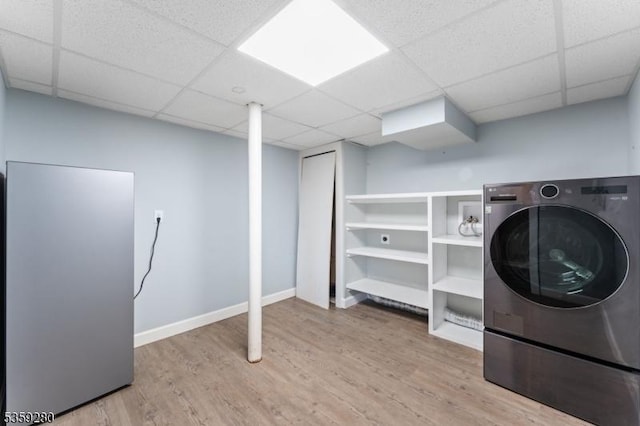 359 Dogwood Way, Mountainside Boro, NJ 07092 - laundry room featuring washer / clothes dryer, wood finished floors, and baseboards