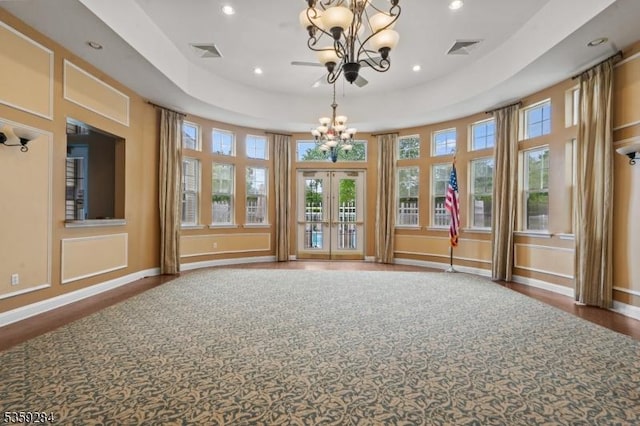 6406 Brookhaven Ct, Riverdale Boro, NJ 07457 - unfurnished room featuring a chandelier, baseboards, wood finished floors, recessed lighting, and french doors