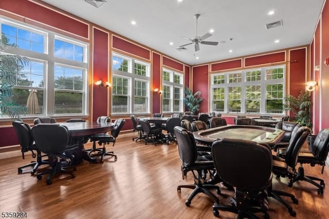 6406 Brookhaven Ct, Riverdale Boro, NJ 07457 - office space with a ceiling fan, recessed lighting, wood finished floors, and a decorative wall