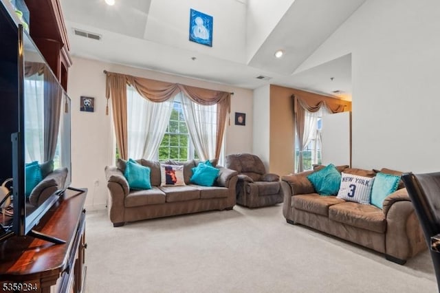 6406 Brookhaven Ct, Riverdale Boro, NJ 07457 - carpeted living area with vaulted ceiling and recessed lighting