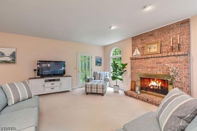 785 Backhus Estate Rd, Lebanon Twp, NJ 08826 - carpeted living area with a fireplace and recessed lighting