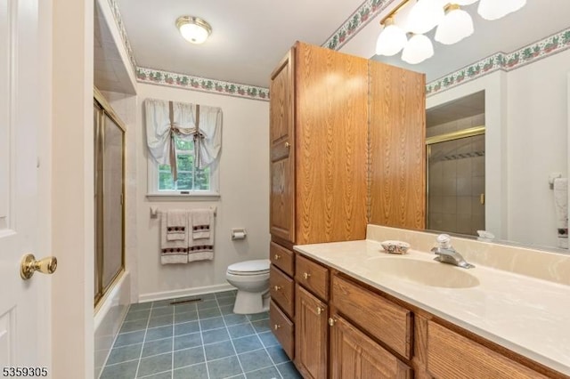 785 Backhus Estate Rd, Lebanon Twp, NJ 08826 - bathroom with vanity, toilet, tile patterned floors, enclosed tub / shower combo, and baseboards