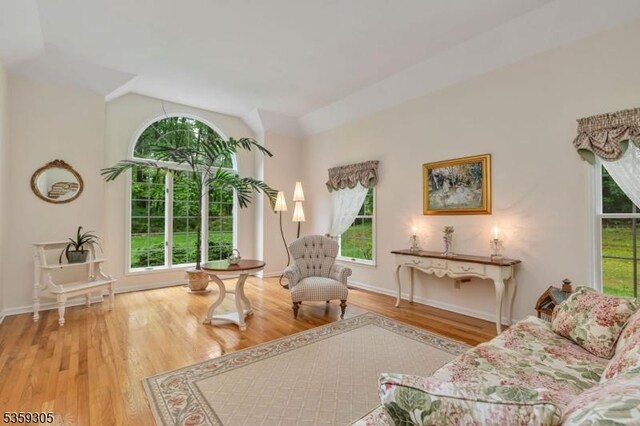 785 Backhus Estate Rd, Lebanon Twp, NJ 08826 - living room with wood finished floors, lofted ceiling, and baseboards