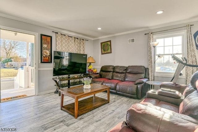 230 Park Ave, Piscataway Twp, NJ 08854 - living area featuring crown molding, wood finished floors, recessed lighting, and baseboards