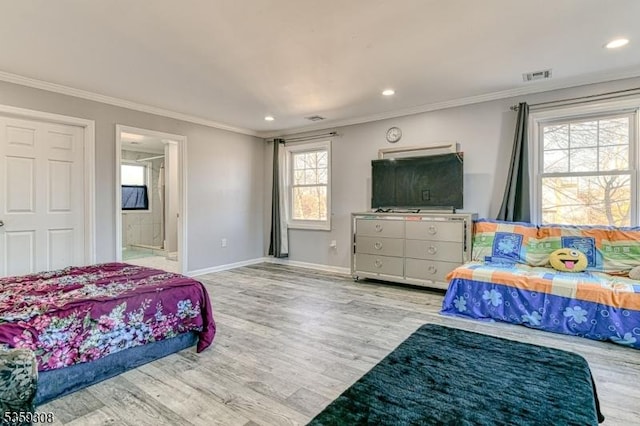 230 Park Ave, Piscataway Twp, NJ 08854 - bedroom featuring crown molding, wood finished floors, baseboards, recessed lighting, and ensuite bath